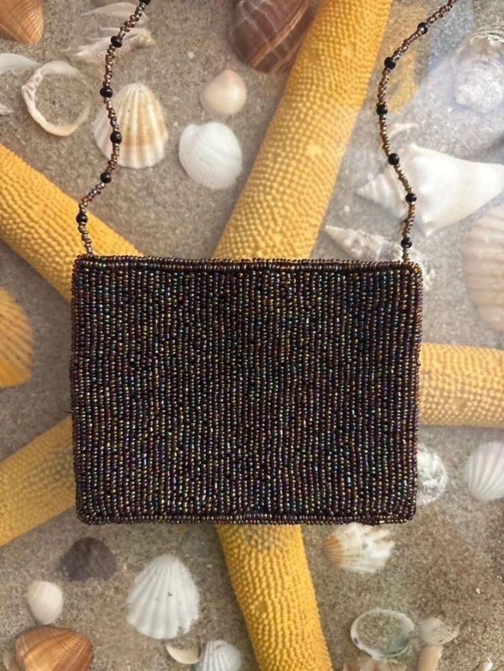 Vintage Saks Fifth Avenue Beaded Purse Bag Black Handcrafted
